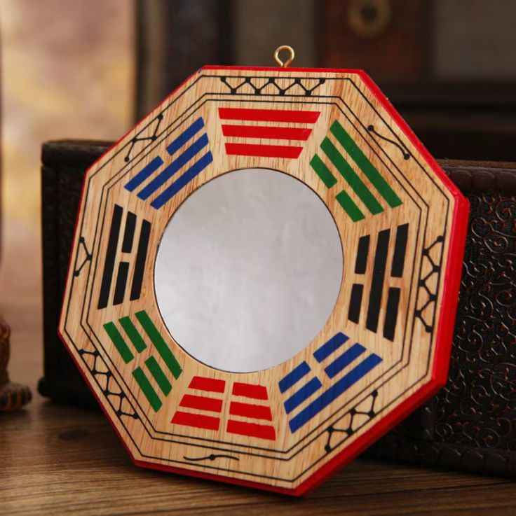 Peach Wood Carved Bagua Mirror